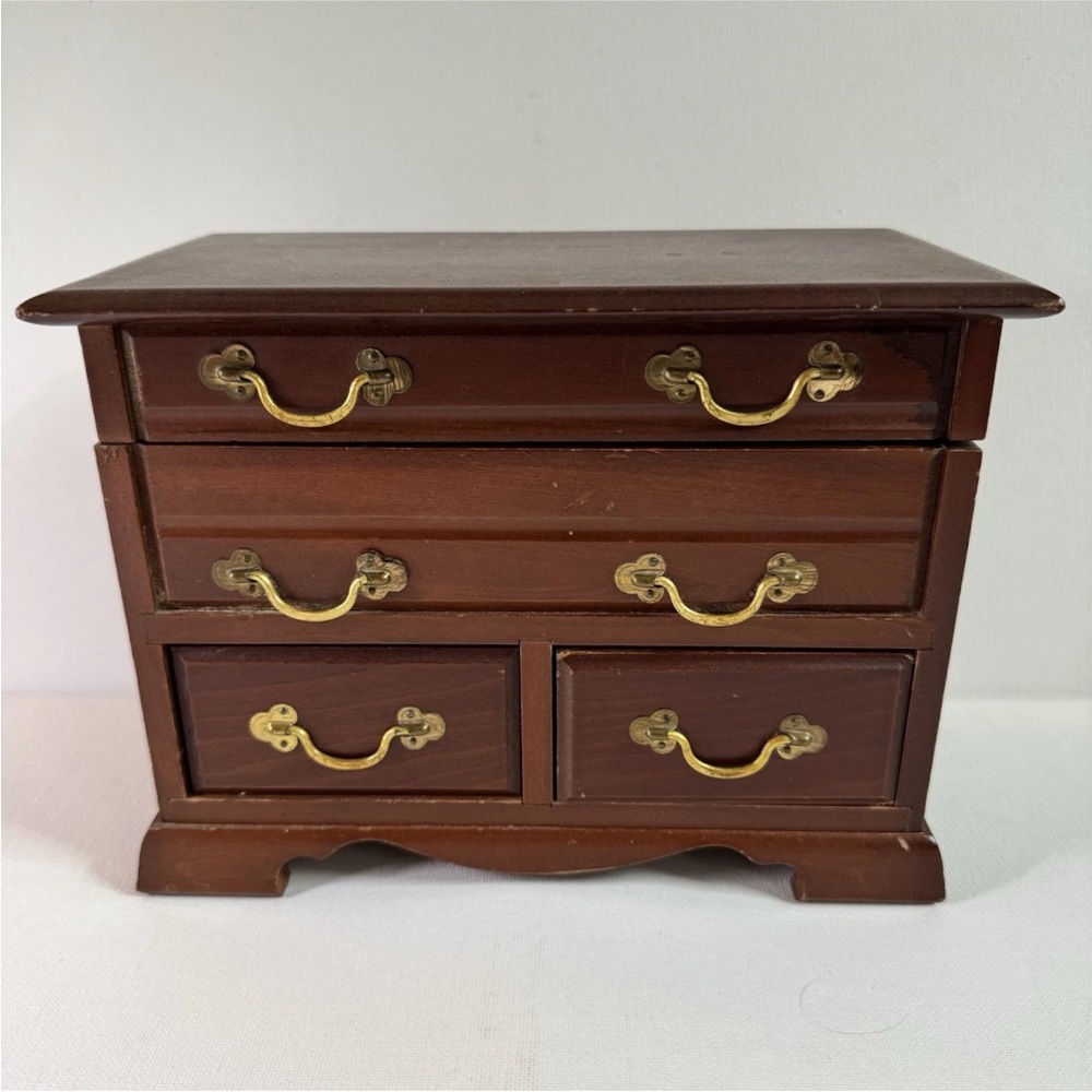 Vintage Wooden Jewelry Box Miniature Dresser Music Box Tone Japan READ